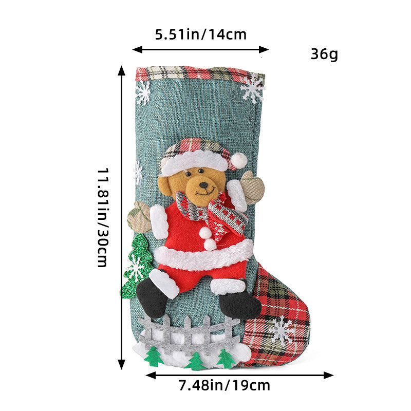 HKM-450259 Linen Christmas Tree Gift Bags in Elderly, Snowman, Deer, and Bear Designs