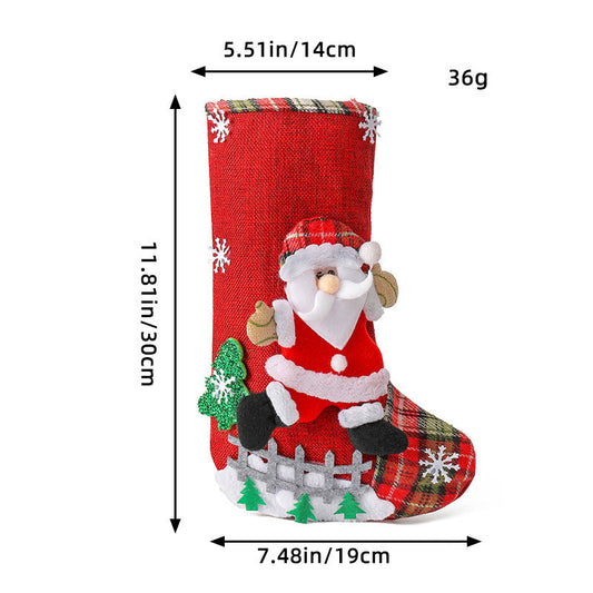 HKM-450259 Linen Christmas Tree Gift Bags in Elderly, Snowman, Deer, and Bear Designs