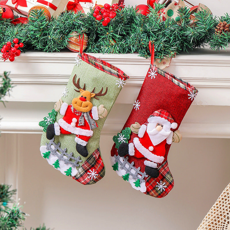 HKM-450259 Linen Christmas Tree Gift Bags in Elderly, Snowman, Deer, and Bear Designs