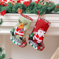 HKM-450259 Linen Christmas Tree Gift Bags in Elderly, Snowman, Deer, and Bear Designs