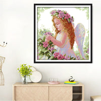 HKM-450323 Cute Angel Cross Stitch Embroidery Kit with High-Quality Cotton Thread and Needle, 45x45 cm Canvas