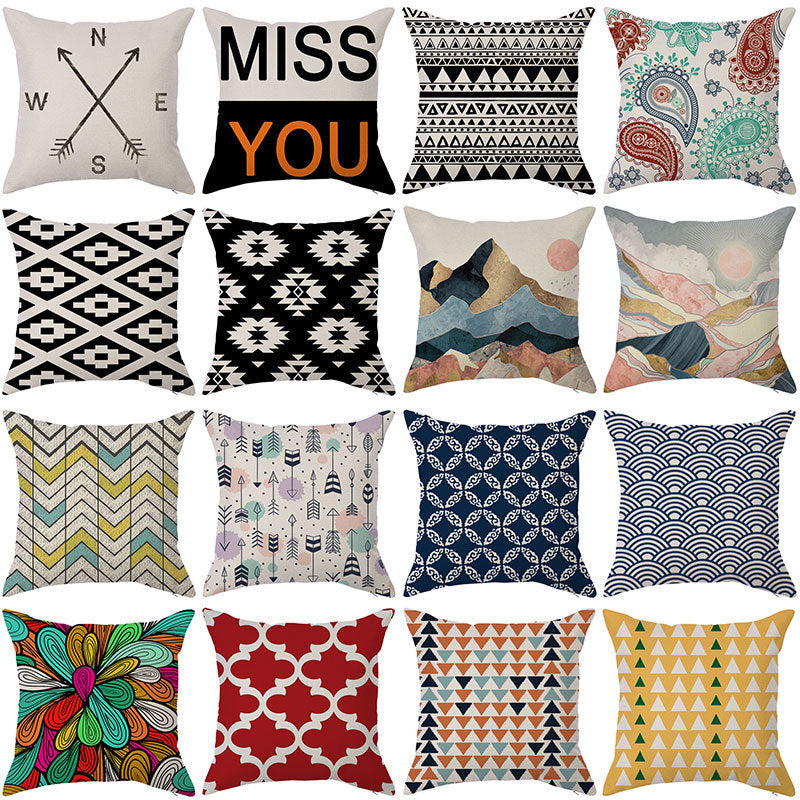 HKM-450451 Geometric Linen Pillow Cover - Modern Style, 45x45cm, Various Colors Available