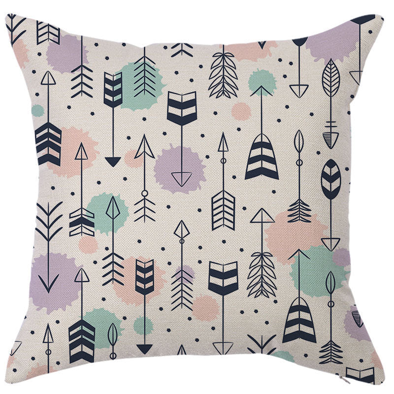 HKM-450451 Geometric Linen Pillow Cover - Modern Style, 45x45cm, Various Colors Available