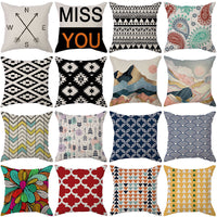 HKM-450451 Geometric Linen Pillow Cover - Modern Style, 45x45cm, Various Colors Available