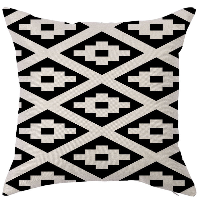 HKM-450451 Geometric Linen Pillow Cover - Modern Style, 45x45cm, Various Colors Available