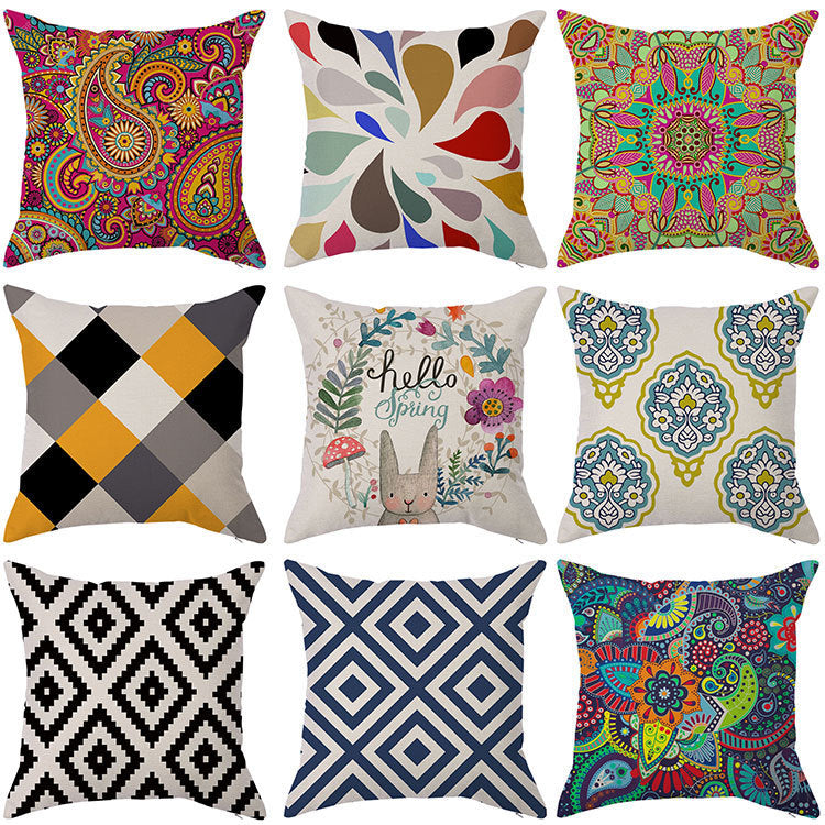HKM-450451 Geometric Linen Pillow Cover - Modern Style, 45x45cm, Various Colors Available