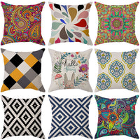 HKM-450451 Geometric Linen Pillow Cover - Modern Style, 45x45cm, Various Colors Available