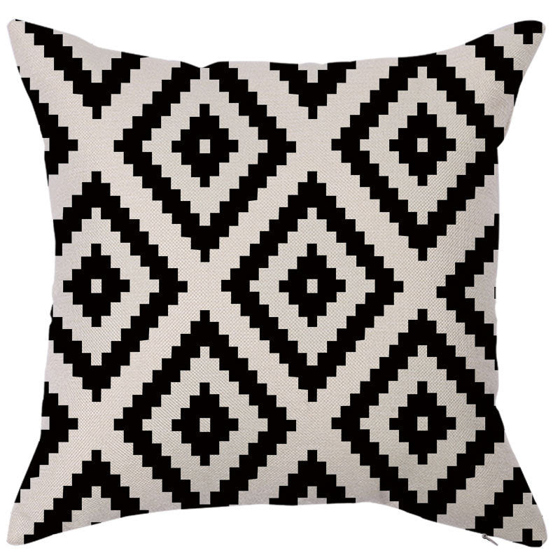 HKM-450451 Geometric Linen Pillow Cover - Modern Style, 45x45cm, Various Colors Available