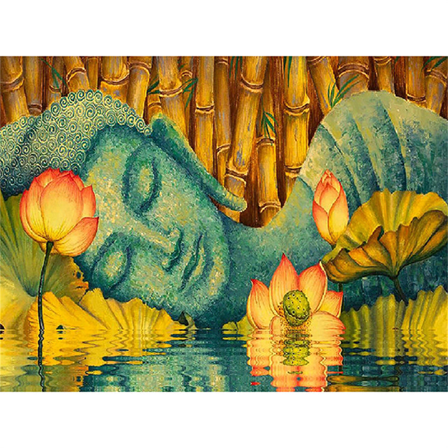 HKM-450643 Buddhist Diamond Painting Temple Wall Art - Canvas with Resin Drills, Multiple Sizes Available