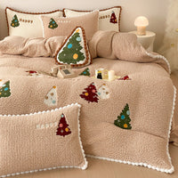 HKM-450643 Fleece-Lined Cartoon Animation Christmas Tree Bedding Set - 4-Piece with Bright Yellow Design
