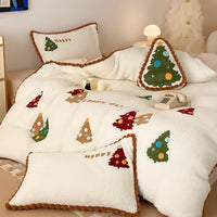HKM-450643 Fleece-Lined Cartoon Animation Christmas Tree Bedding Set - 4-Piece with Bright Yellow Design