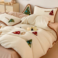 HKM-450643 Fleece-Lined Cartoon Animation Christmas Tree Bedding Set - 4-Piece with Bright Yellow Design