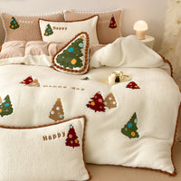 HKM-450643 Fleece-Lined Cartoon Animation Christmas Tree Bedding Set - 4-Piece with Bright Yellow Design