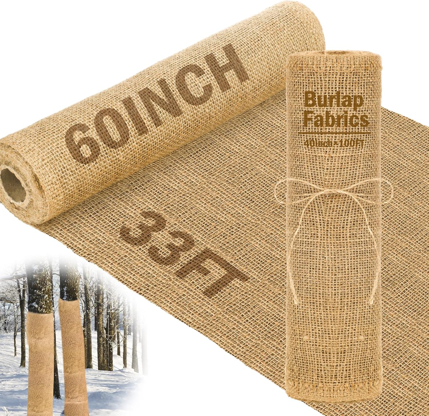 HKM-450835 Natural Jute Burlap Roll 40 x 72 Inches for Garden Tree Wrap and Plant Protection