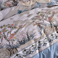 HKM-450963 Elegant Cotton Satin Plant Print Duvet Cover Set with Pillowcases - Available for Various Bed Sizes