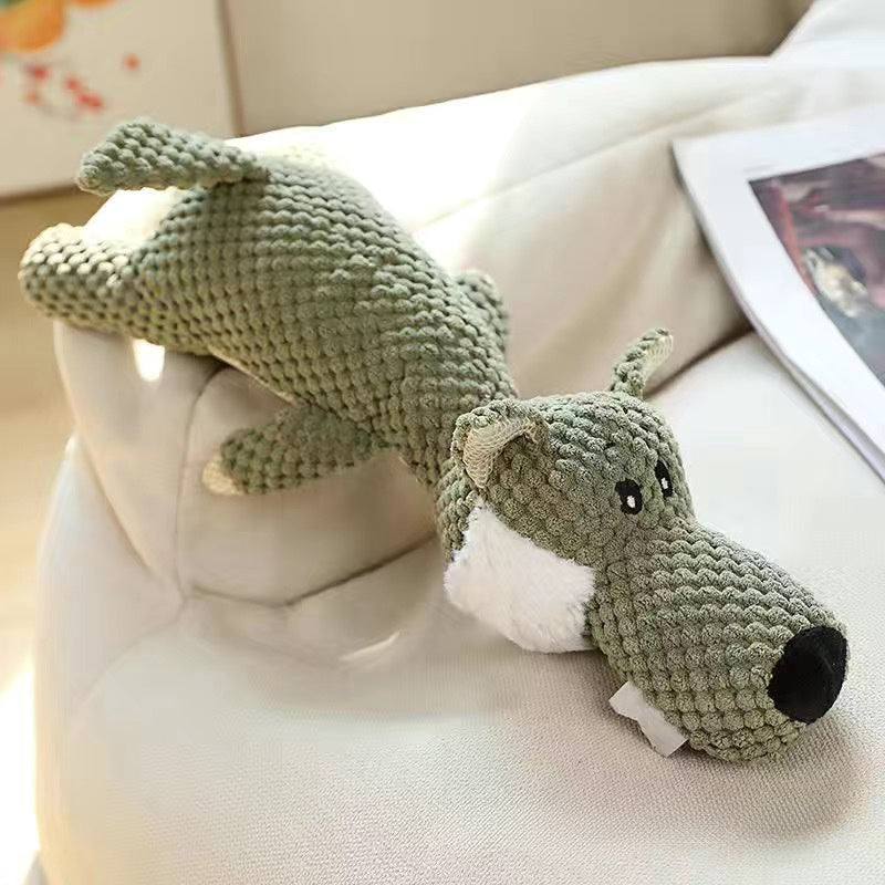 HKM-451091 Durable Dog Chew Toy for Heavy Chewers - Indestructible Plush Animal with Squeaker and Crinkle Sounds