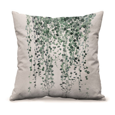 HKM-451091 Modern Minimalism Floral and Leaf Pattern Linen Pillow Cover - 45x45cm