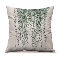 HKM-451091 Modern Minimalism Floral and Leaf Pattern Linen Pillow Cover - 45x45cm