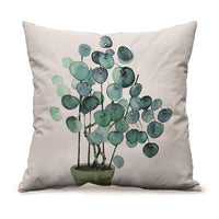 HKM-451091 Modern Minimalism Floral and Leaf Pattern Linen Pillow Cover - 45x45cm