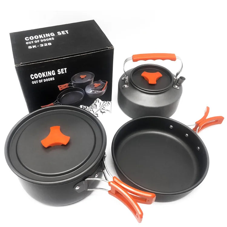 KTX-451155 Stainless Steel and Ceramic Camping Cookware Set for Outdoor Cooking