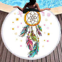 HKM-451219 Microfiber Round Beach Towel with Fringed Edge and Eco-Friendly Printing, 150cm