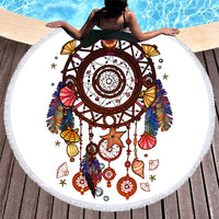 HKM-451219 Microfiber Round Beach Towel with Fringed Edge and Eco-Friendly Printing, 150cm