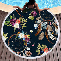 HKM-451219 Microfiber Round Beach Towel with Fringed Edge and Eco-Friendly Printing, 150cm