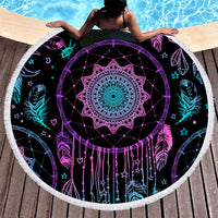 HKM-451219 Microfiber Round Beach Towel with Fringed Edge and Eco-Friendly Printing, 150cm
