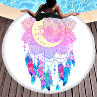 HKM-451219 Microfiber Round Beach Towel with Fringed Edge and Eco-Friendly Printing, 150cm