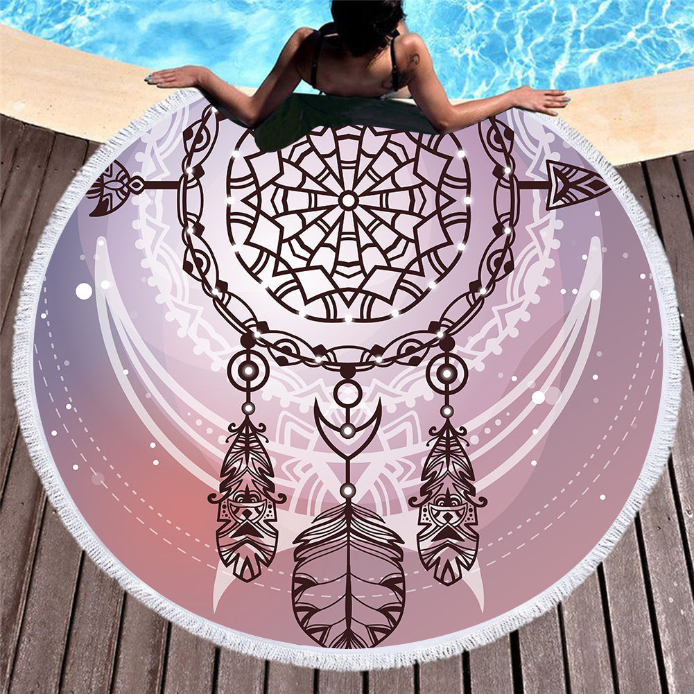 HKM-451219 Microfiber Round Beach Towel with Fringed Edge and Eco-Friendly Printing, 150cm