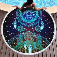 HKM-451219 Microfiber Round Beach Towel with Fringed Edge and Eco-Friendly Printing, 150cm