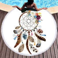 HKM-451219 Microfiber Round Beach Towel with Fringed Edge and Eco-Friendly Printing, 150cm