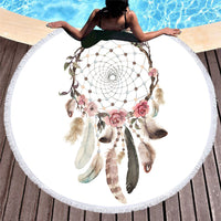 HKM-451219 Microfiber Round Beach Towel with Fringed Edge and Eco-Friendly Printing, 150cm