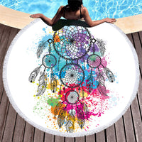 HKM-451219 Microfiber Round Beach Towel with Fringed Edge and Eco-Friendly Printing, 150cm