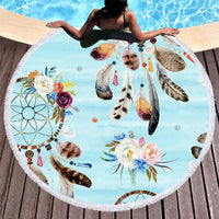 HKM-451219 Microfiber Round Beach Towel with Fringed Edge and Eco-Friendly Printing, 150cm