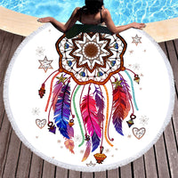HKM-451219 Microfiber Round Beach Towel with Fringed Edge and Eco-Friendly Printing, 150cm