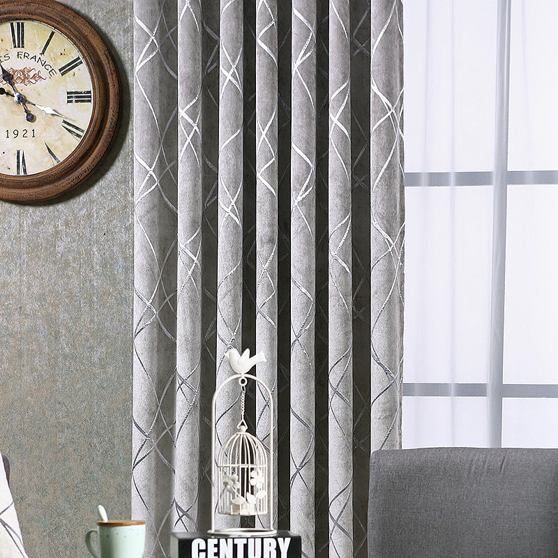 HKM-451347 Chenille Blackout Curtains for Modern Living Room and Bedroom - Water Cube Gray, Beige, Coffee