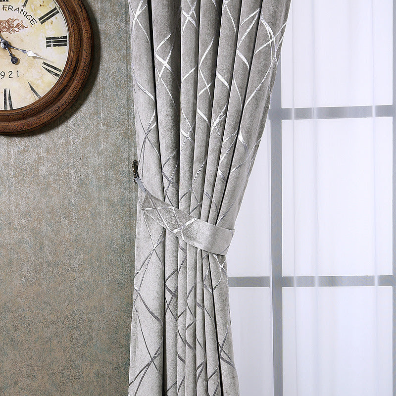 HKM-451347 Chenille Blackout Curtains for Modern Living Room and Bedroom - Water Cube Gray, Beige, Coffee