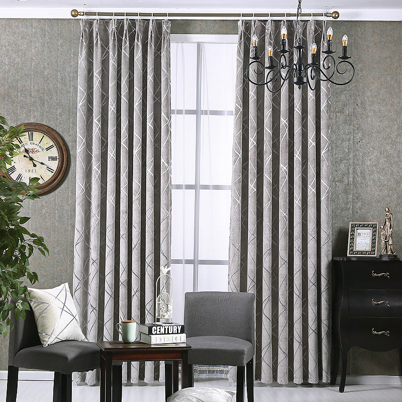 HKM-451347 Chenille Blackout Curtains for Modern Living Room and Bedroom - Water Cube Gray, Beige, Coffee