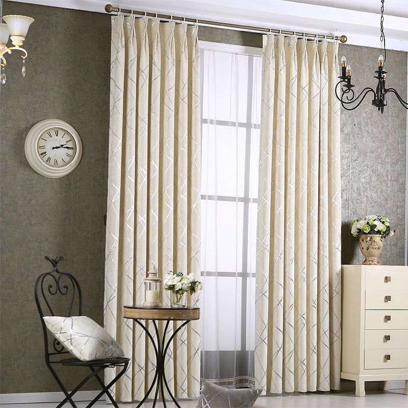 HKM-451347 Chenille Blackout Curtains for Modern Living Room and Bedroom - Water Cube Gray, Beige, Coffee