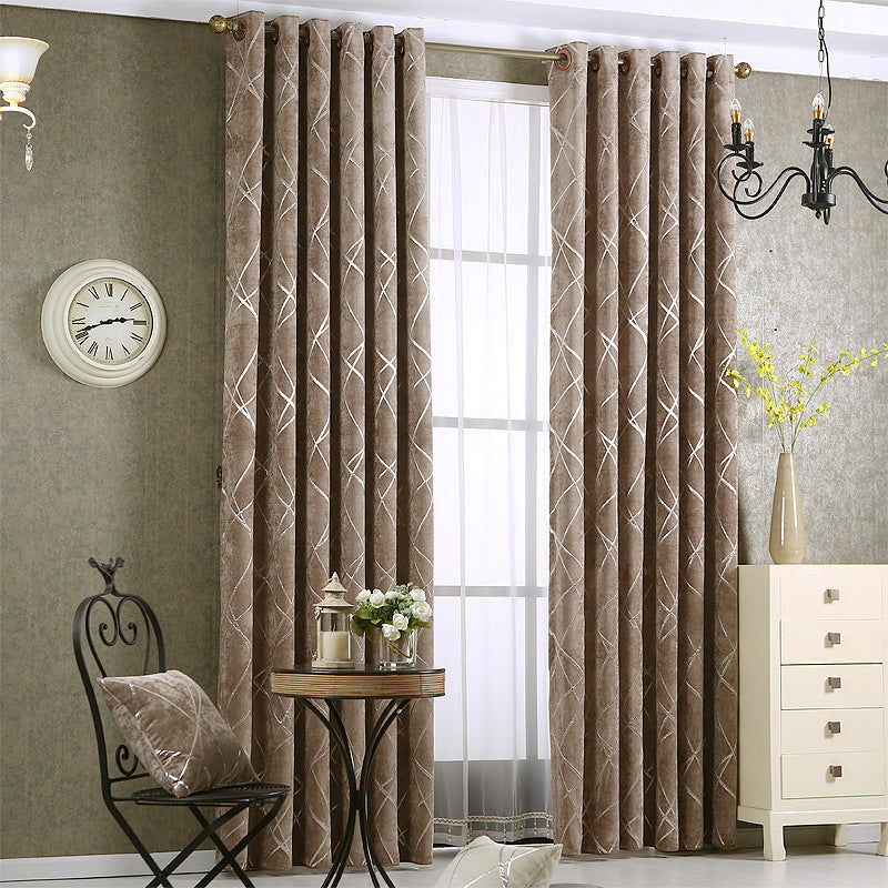 HKM-451347 Chenille Blackout Curtains for Modern Living Room and Bedroom - Water Cube Gray, Beige, Coffee