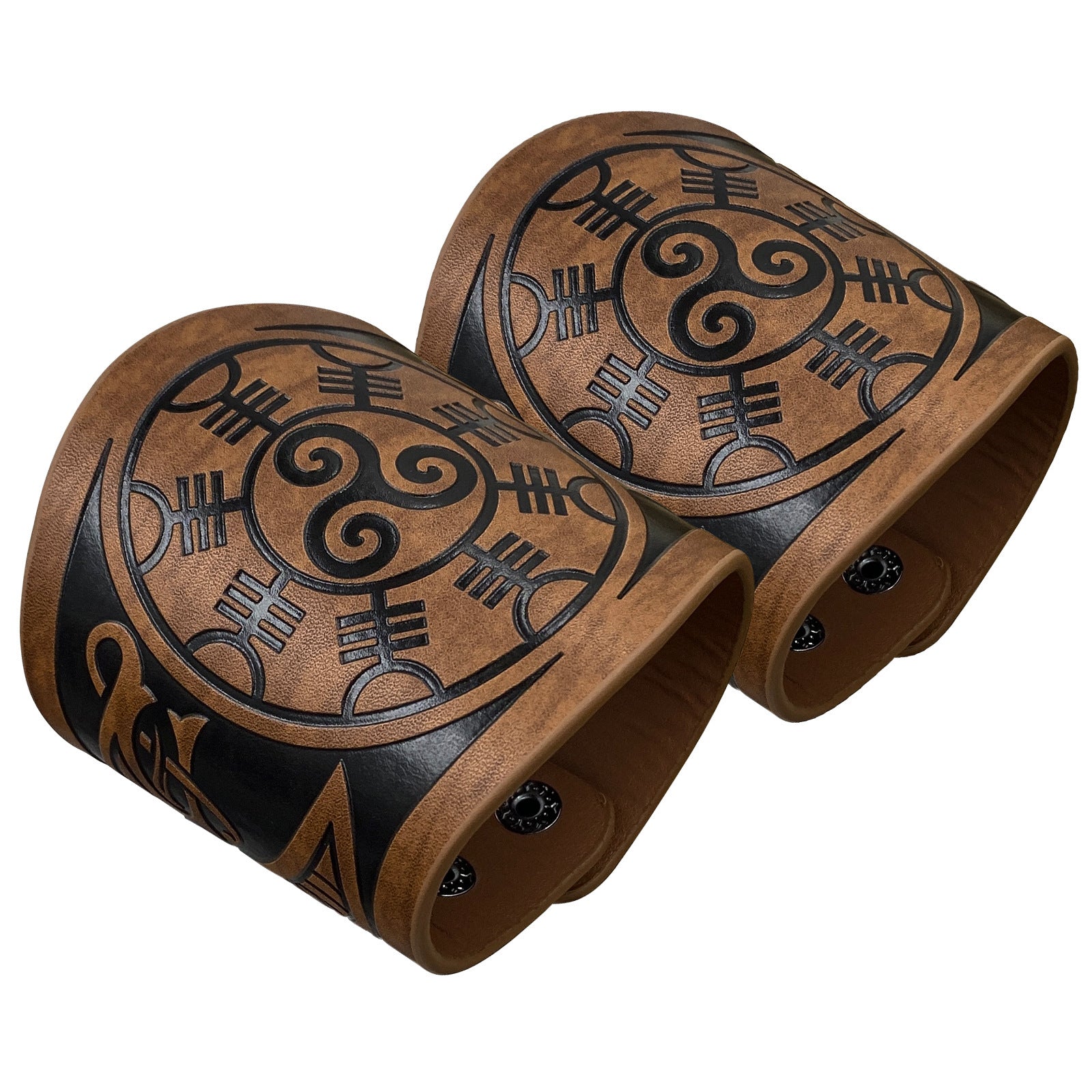 HKM-451603 Dragon and Lion Embossed Leather Bracelet - Medieval Renaissance Style Wristband for Adults
