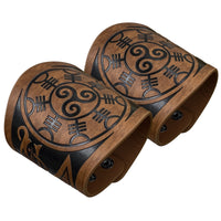 HKM-451603 Dragon and Lion Embossed Leather Bracelet - Medieval Renaissance Style Wristband for Adults
