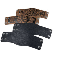 HKM-451603 Dragon and Lion Embossed Leather Bracelet - Medieval Renaissance Style Wristband for Adults