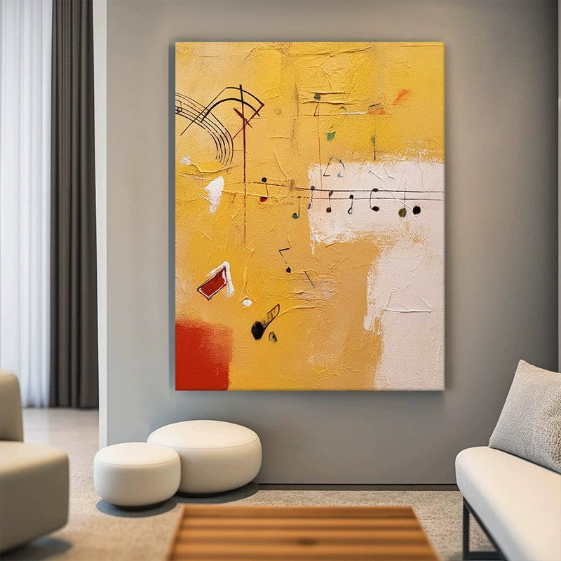 HKM-451731 Musical Theme Orange Abstract Handmade Oil Painting Canvas Wall Art for Living Room and Home Decor