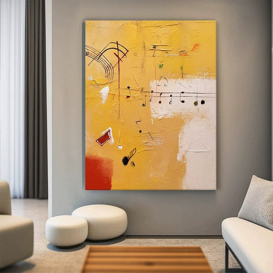 HKM-451731 Musical Theme Orange Abstract Handmade Oil Painting Canvas Wall Art for Living Room and Home Decor
