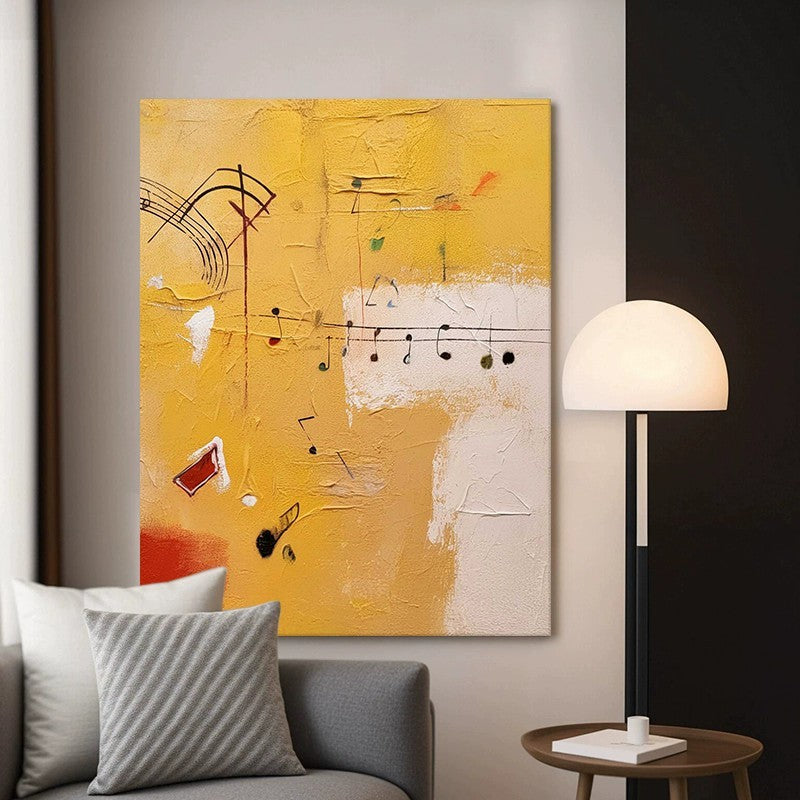 HKM-451731 Musical Theme Orange Abstract Handmade Oil Painting Canvas Wall Art for Living Room and Home Decor