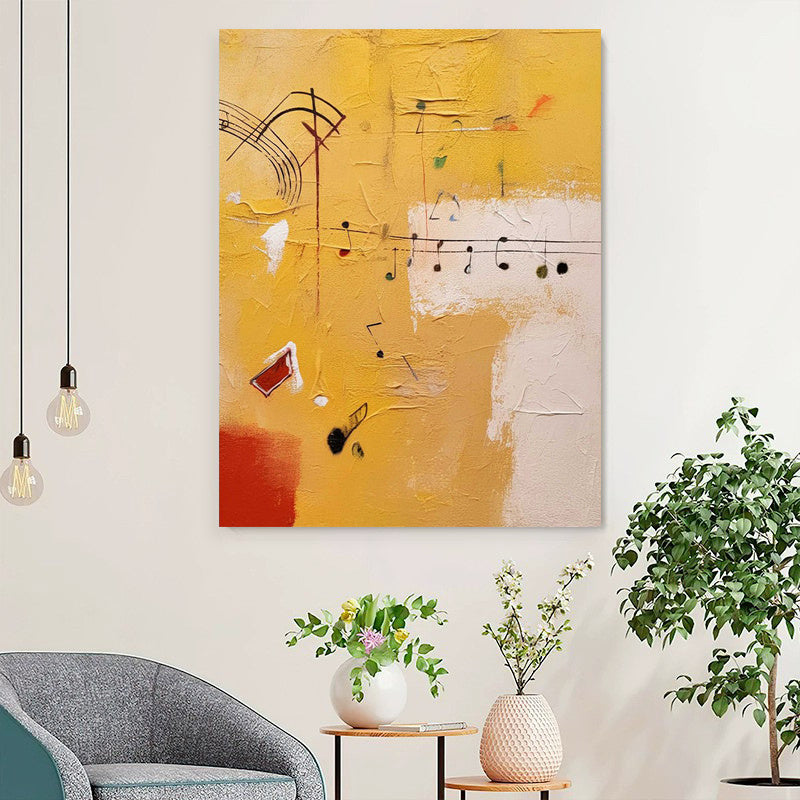 HKM-451731 Musical Theme Orange Abstract Handmade Oil Painting Canvas Wall Art for Living Room and Home Decor