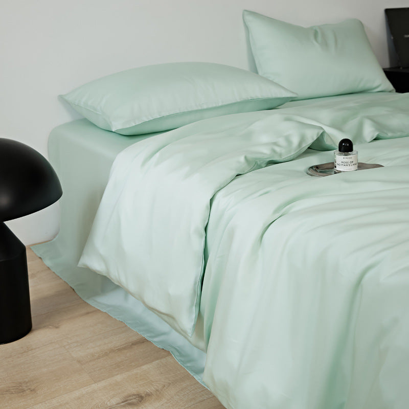 HKM-451795 Light Luxury Solid Color Summer Bedding Set - 4-Piece Duvet Cover, Flat Sheet, and Pillowcases in Lyocell Fiber, Satin Weave
