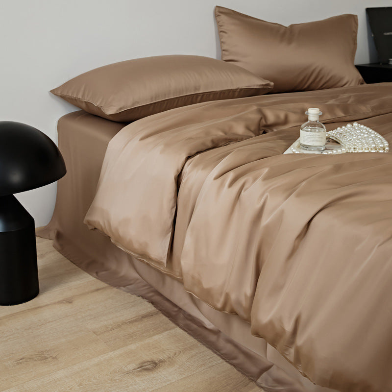 HKM-451795 Light Luxury Solid Color Summer Bedding Set - 4-Piece Duvet Cover, Flat Sheet, and Pillowcases in Lyocell Fiber, Satin Weave
